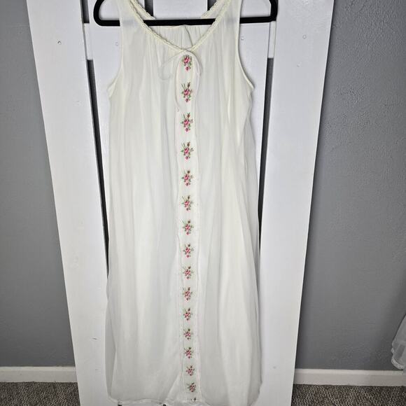 Miss Elaine VTG Ivory Sheer Floral Embroidered Gown Robe Set M Peignoir Negligee - Picture 3 of 16